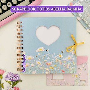 Álbum de Fotos Scrapbook 30 Folhas Decoradas Abelha Rainha Tamanho 19x19 cm