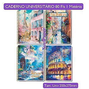 Caderno Universitário Grande Luxo Bella Credeal 1 Matéria 80 Folhas Coleção 2026 Tamanho 20x27,5cm Pontos Turísticos