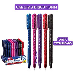 Caneta Esferográfica Tris Disco 1,0 mm Kit com 2/4/5 Unidades Corpo Texturizado Design Premium