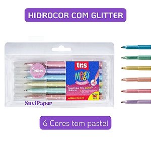 Hidrocor Ponta Fina Mega Tons Pastel Glitter 6 cores – Tris