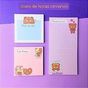 Trio de Bloquinhos com 40 Folhas - Ursinhos Kawaii
