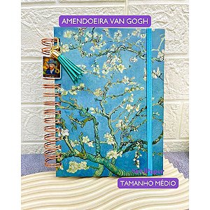 Caderno A5 Van Gogh Amendoeira 100 Folhas Decoradas e Repocisionável 90g Papelaria De Luxo Profissional