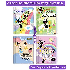Caderno Brochura 1/4 (A5) Tamanho Pequeno Smilinguido- 80 Folhas - Credeal - Cristão Infantil Tamanho 14x20,2cm