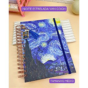 Caderno Luxo A5 Van Gogh Noite Estrelada 100 Folhas Decoradas e Repocisionável 90g Papelaria De Luxo Profissional