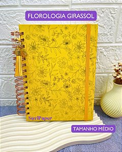 Caderno Wire-o Folhas Reposicionáveis - Florologia Girassol 100 Folhas Decoradas Tamanho A5 (21 x 14,8cm) Flores