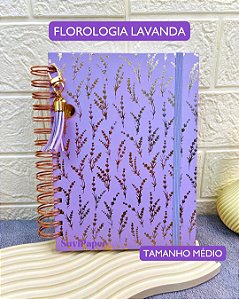 Caderno Wire-o Folhas Reposicionáveis - Florologia Lavanda 100 Folhas Decoradas Tamanho A5 (21 x 14,8cm) Flores