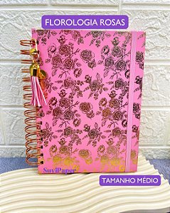Caderno Wire-o Folhas Reposicionáveis - Florologia Rosas 100 Folhas Decoradas Tamanho A5 (21 x 14,8cm) Flores