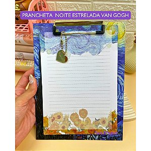 Prancheta A5 Van Gogh Noite Estrelada Com 30 Folhas Decoradas Papelaria Luxo