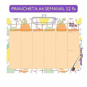 Prancheta Horizontal com Bloco de Planejamento Semanal Fun Fruits - 30x21cm 52 Folhas