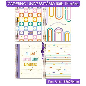 Caderno Universitário Be Kind Cadersil - 1 Matérias, 80 Folhas Coleção Alegre Alto Astral
