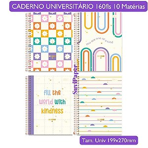 Caderno Universitário Be Kind Cadersil - 10 Matérias, 160 Folhas Coleção Alegre Alto Astral
