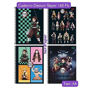 Caderno Universitário Escolar Grande Demon Slayer Anime 10 Matérias 160 Folhas Tilibra