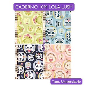 Caderno Universitário Grande 10 MatériaS 160 Folhas Lola Lush Cadersil - Coleção Fofa Animais Tam. 19,9X27Cm