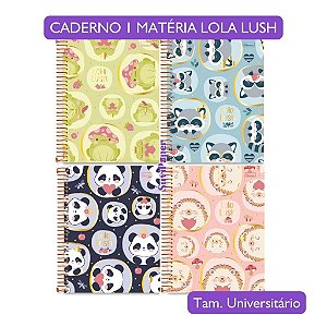 Caderno Universitário Grande 1 Matéria 80 Folhas Lola Lush Cadersil - Coleção Fofa Animais Tam. 19,9X27Cm