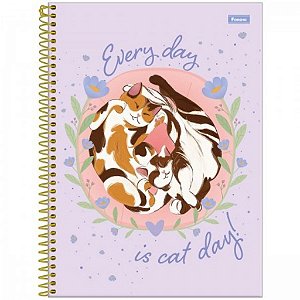 Caderno Universitário Grande Smoogies 1 Matéria Pets Cachorro e Gato Modelo 2025 Foroni 80 Folhas