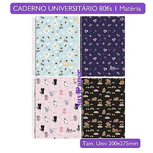 Caderno Universitário Love Animativa Coleção 2026 - 1 Matéria 80 folhas Delicada Diversos Tam. 20x27,5cmm