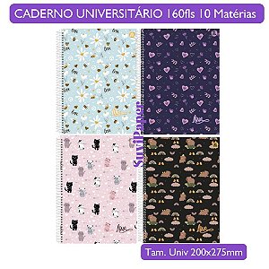 Caderno Universitário Love Animativa Coleção 2026 - 10 Matérias 160 folhas Delicada Diversos Tam. 20x27,5cmm