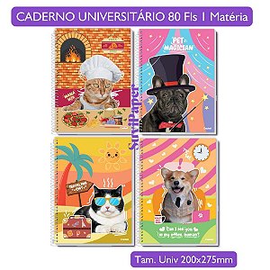 Caderno Universitário Mimo Pet 1 Matéria Coleção 2026 - 80 folhas Credeal Memes Animais - Tamanho 20x27,5cm