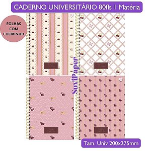 Caderno Universitário Perfume Sweet Cherry - 1 Matéria 80 Folhas Animativa Papelaria Premium Cereja