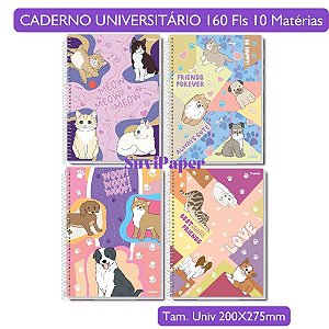 Caderno Universitário Pet Fun Credeal 160 folhas 10 matérias- Coleção 2026 Capa Dura Espiral Animais Fofos