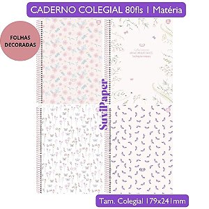 Caderno Colegial Detalhes Animativa Coleção 2026 - 1 Matéria 80 folhas Delicada Romântica Tam. 17,9x24,1cm