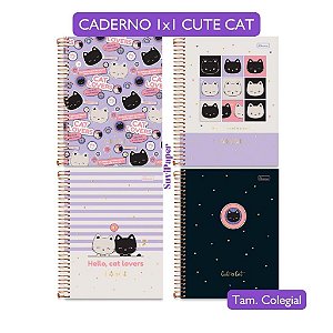 Caderno Colegial 1 Matéria Cute Cat Cadersil - Coleção Fofa Gato 80 Folhas