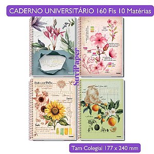 Caderno Colegial Botanical – Credeal 10 Matérias|160 Folhas | 17,7 cm x 24 cm Botanica Natureza Flores Caderno Capa Dura