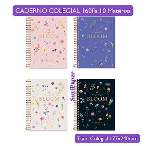 Caderno Colegial Cadersil Essence – 10 Matérias, 160 folhas, Floral Elegante Papelaria Premium