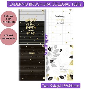 Caderno Colegial Luxo Happen Floral Elegante Perfumado Animativa - 160 folhas Decoradas Papelaria Premium e Presente