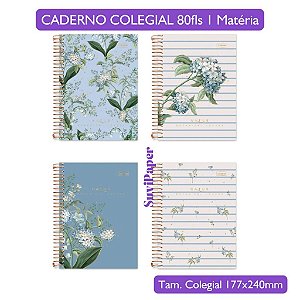 Caderno Colegial Natus Cadersil – 1 Matérias, 80 folhas, Floral Elegante Papelaria Premium