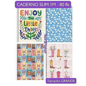Caderno Universitário GRANDE Slim 1 Matéria 80 folhas 3B - 20x27,5cm - Capa Dura com Adesivos Caderno Escolar