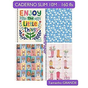 Caderno Universitário GRANDE Slim 10 Matéria 200 folhas 3B - 20x27,5cm - Capa Dura com Adesivos Caderno Escolar