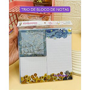 Trio de Bloquinhos Van Gogh Buendía 40 Folhas Cada - Bloco de Notas Decorado Artesanal para Organização e Presente
