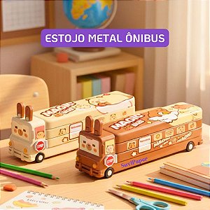 Estojo de Metal Organizador Ônibus 2 Divisórias com Apontador e Tabuada - Magic Bus Kawaii Metal Lyke Unitário