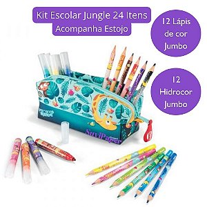 Kit Colorir Jungle Fever 12 Canetinha Hidrográfica + 12 Lápis de Cor Jumbo + 1 Estojo Maped Lançamento
