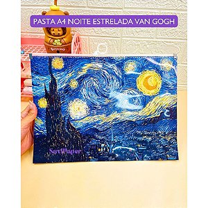 Pasta Zip A4 Van Gogh Noite Estrelada Organizador De Documentos Luxo Premium