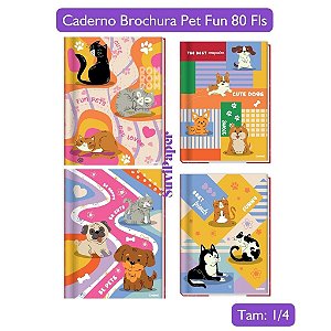 Caderno Brochura 1/4 Pet Fun Coleção 2025 80 Folhas Credeal