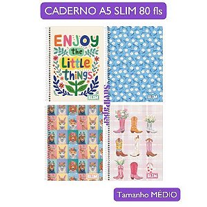 Caderno Espiral Médio 1/4 Slim 3B - Capa Dura 80 Folhas 13,8x20cm Estampada Caderno de Anotações