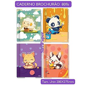 Caderno Brochurão LaLa Pets Credeal Coleção 2026 80 folhas Infanti Costurado Pets Animais Fofos Tamanho 200x275mm