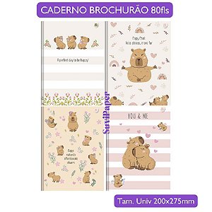 Caderno Brochurão Capycuties - 1 Matéria 80 Folhas Animativa Papelaria Fofa Capivara