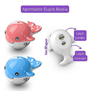 Apontador Duplo Baleia 2 Furos Léo e Léo - Lápis Jumbo e Comum Fundo do Mar 1Und