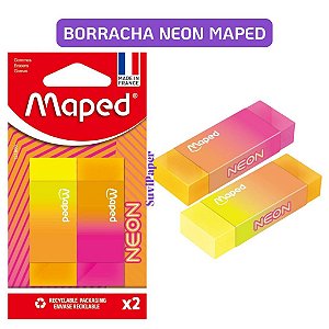 Borracha Escolar Maped Neon Cores Sortidas Macia Blister 2 Unidades Escolar