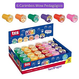 Carimbo Escolar Infantil Pedagógico Tris Wow Lançamento Kit com 6 Unidades Auto-tintados