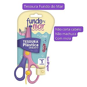 Tesoura Plástica Fundo do Mar com Mola Léo e Léo