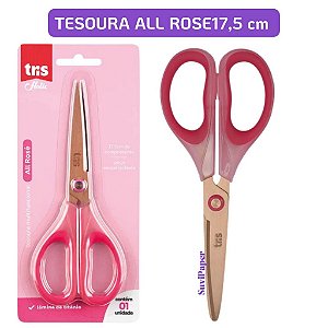 Tesoura Multifuncional Tris Holic All Rose Lâmina Titânio 17,5cm Escritório e Escolar