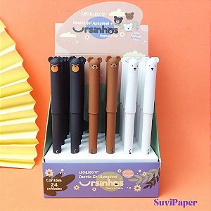 Caneta Gel Apagável 0.7mm Ursinhos Léo e Léo - Unidade - Tinta Azul, Preto ou Vermelho