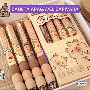 Caneta Apagável Capivara Espuma Kawaii 0.5mm – Tinta Azul, Estética Fofa e Alta Qualidade