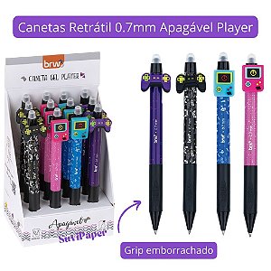 Caneta Esferográfica Gel 0.7mm Apagável Player Game BRW - Tinta Azul