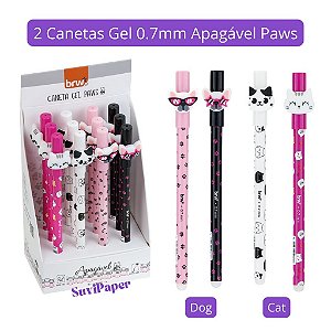 2 Caneta Esferográfica Gel 0.7mm Apagável Cat e Dog BRW - Kit 2 Un Tinta Azul