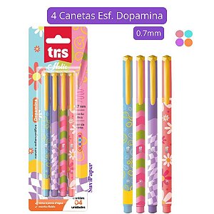 4 Caneta Esf. Dopamina 0.7mm Tinta Colorida - Tris Novidade 2025